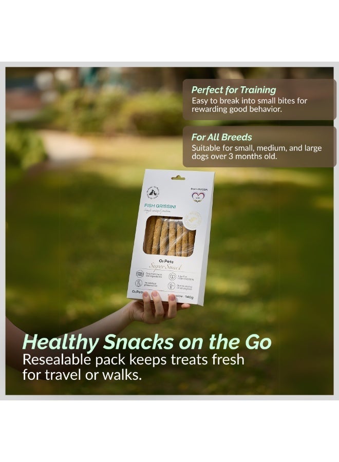 O2Pets Dog and Puppy Fish Grissini Dog Treats - 80% Cod Fish Hypoallergenic Snack Sticks - Vet Solution for Sensitive Digestion & Food Allergie 140g - Image 3